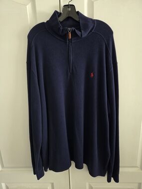 Polo Half-Zip Navy Sweater with Red Pony